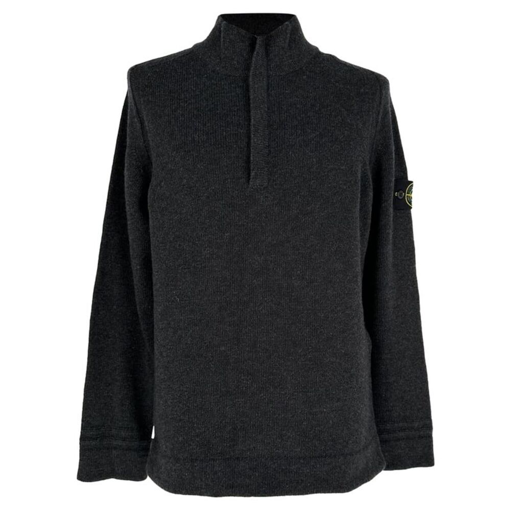 Stone Island Half-Zipped Knitted Sweater in Dark Grey Wool